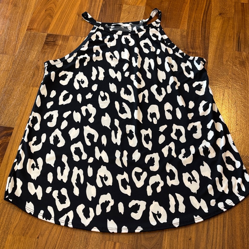 Black & White Leopard Print Halter Tank Top - Women's